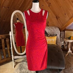 Cache Red Sheath Mini Dress Cold Shoulder Sleeveless